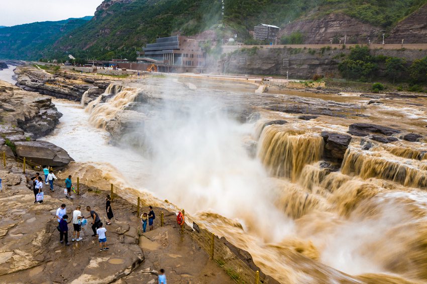 陜西壺口瀑布現(xiàn)“金瀑飛流”奇觀。黃河壺口瀑布旅游區(qū)供圖